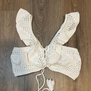 Cream knit crop top